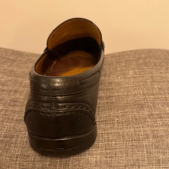 Salvatore Ferragamo Black Leather Loafers with Silver Accents